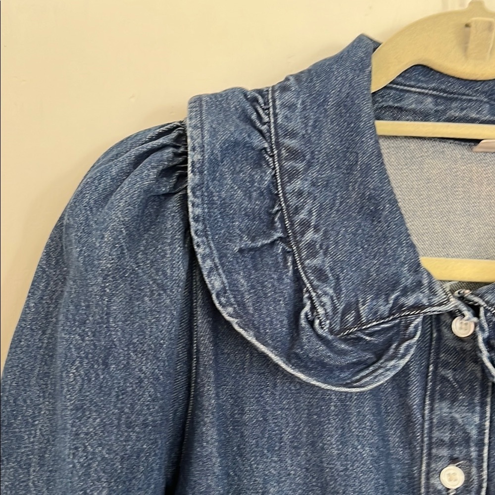 Blue Denim Dress with Ruffled Collar - Picture 4 of 5